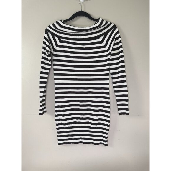 Vintage Womens Medium Mocha White Striped Cowl Neck Sweater 3/4 Sleeve Y2K Retro - Picture 2 of 7